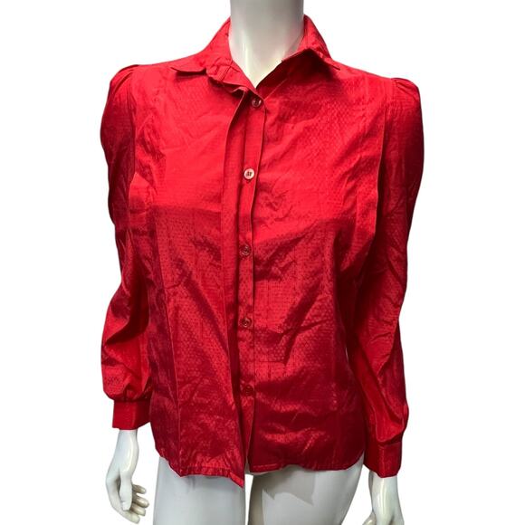 Vintage Bryn Mawr Red Satin Button-Down Blouse - Size 5 - Picture 9 of 10